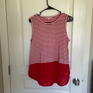 Red and white striped Michael Kors chiffon bottom tank top with gold emblem
